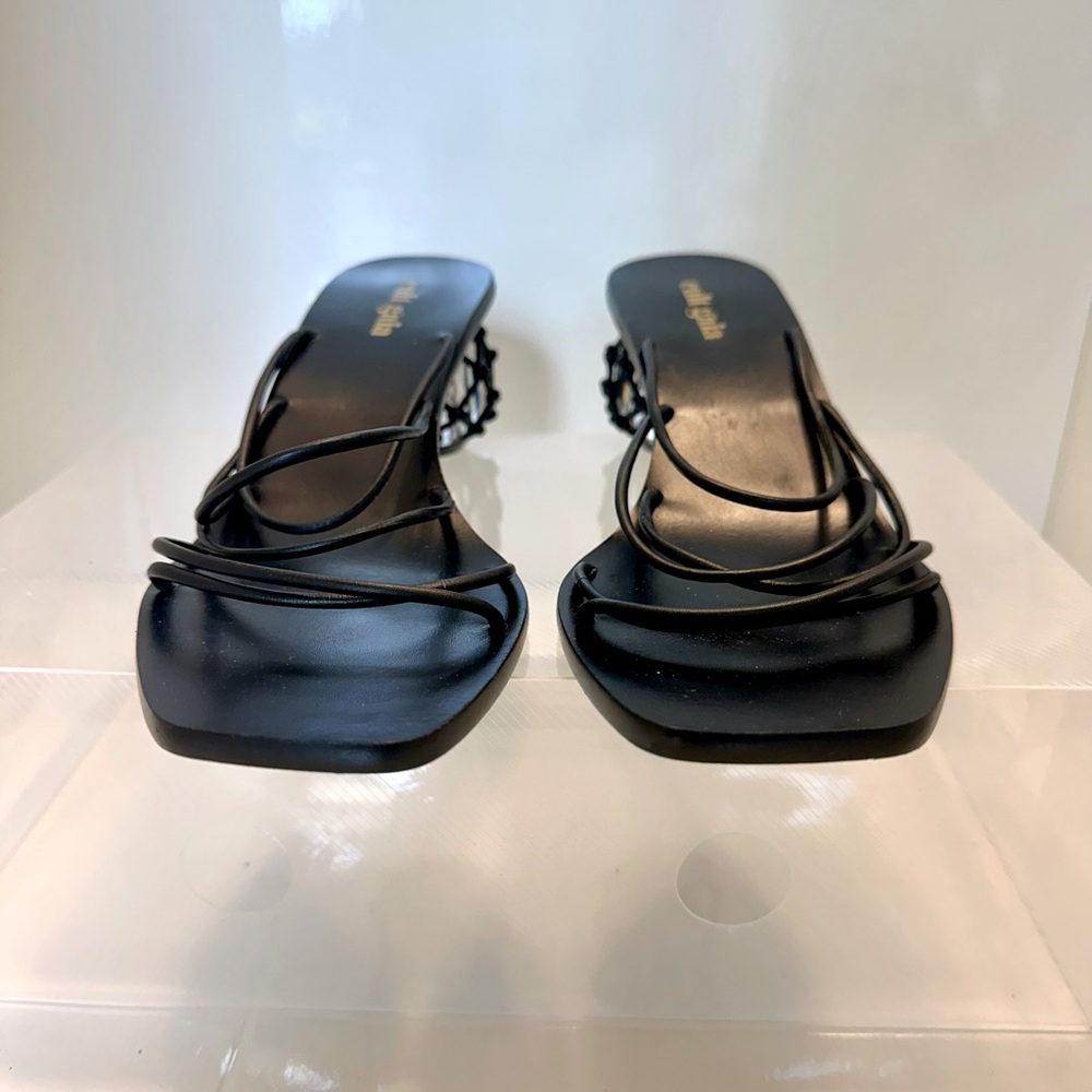 Authentic Cult Gaia Black Strappy Geometric Clear Ball Heel Sandals - Picture 6 of 12
